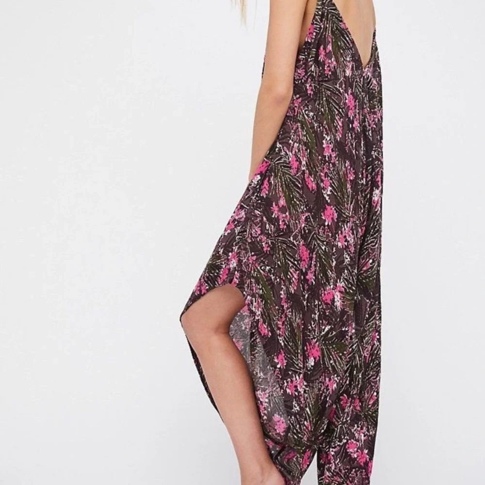 Free People El Porto Romper Floral Harem Shoulder Tie Jumpsuit XS